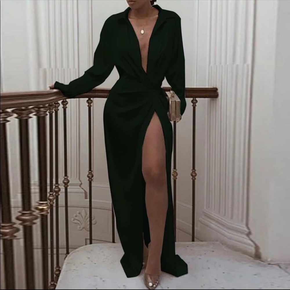 Sexy satin high split dress